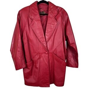 Vintage G-III Red Leather 80’s Single Button Rock Punk Coat Size Small